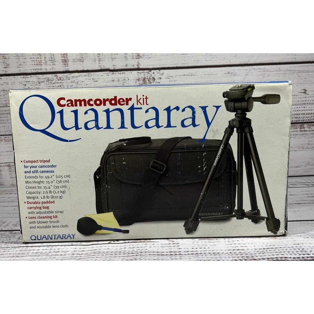 Quantaray Camcorder Kit Tripod Padded Carrying Bag Lens Cleaning Kit New In Box